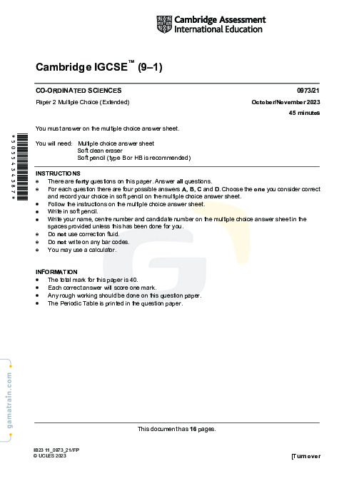 Sciences - Co-ordinated 0973/21 Oct Nov 2023