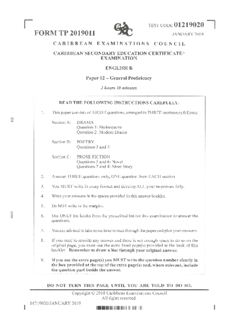 English B January 2019 Paper 2