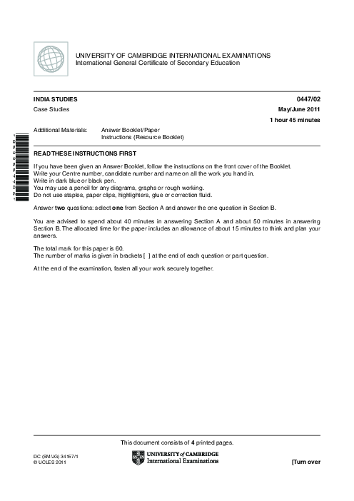 India Studies 0447/02 May June 2011