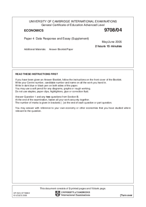 Economics 9708/04 Oct Nov 2004 | Cambridge AS Level Past Papers With Mark Scheme