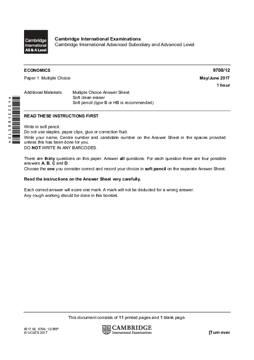 Paper 2, Variant 2, March 2017 | Cambridge AS - A Level Economics (9708) Past Papers