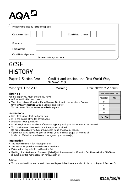 History 8145/1B/A June 2020