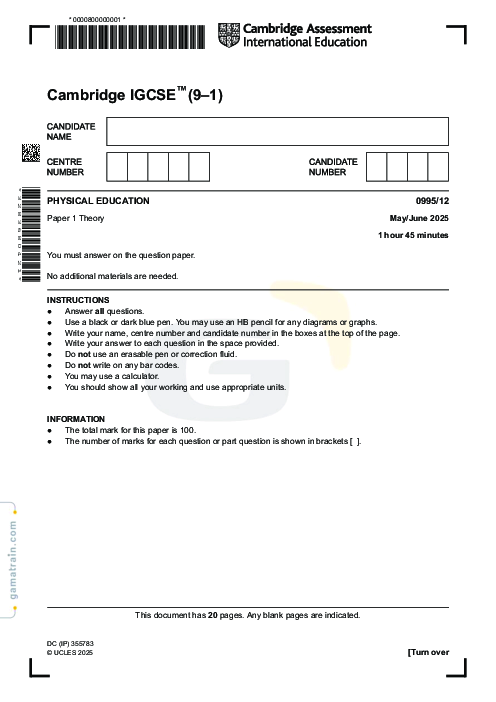 Physical Education 0995/12 May June 2025