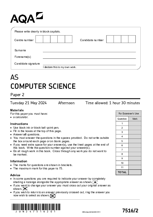 Computer Science 7516/2 June 2024