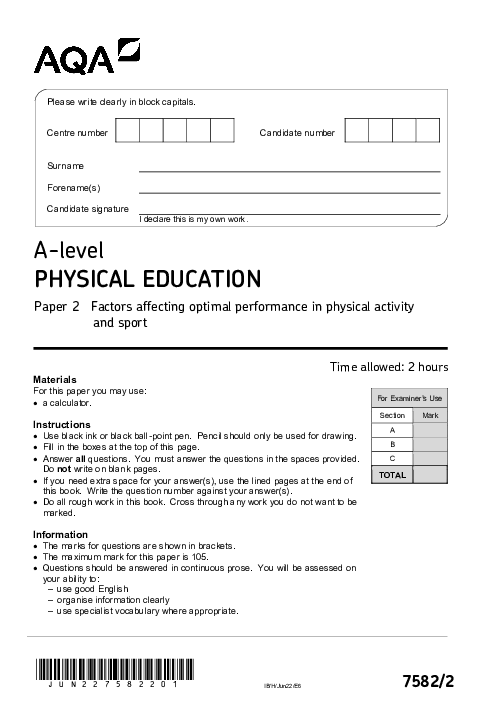 Physical Education 7582/2 June 2022