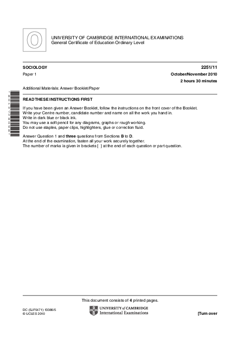 Sociology 2251/22 May June 2010