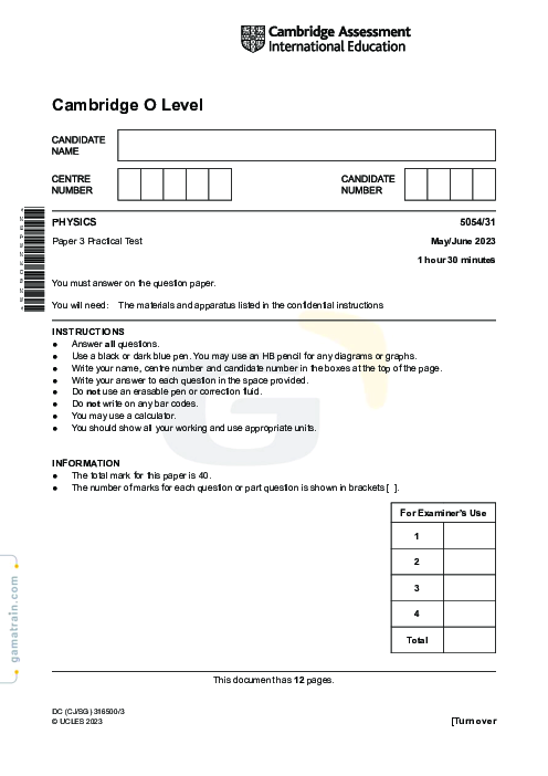 Physics 5054/31 May June 2023
