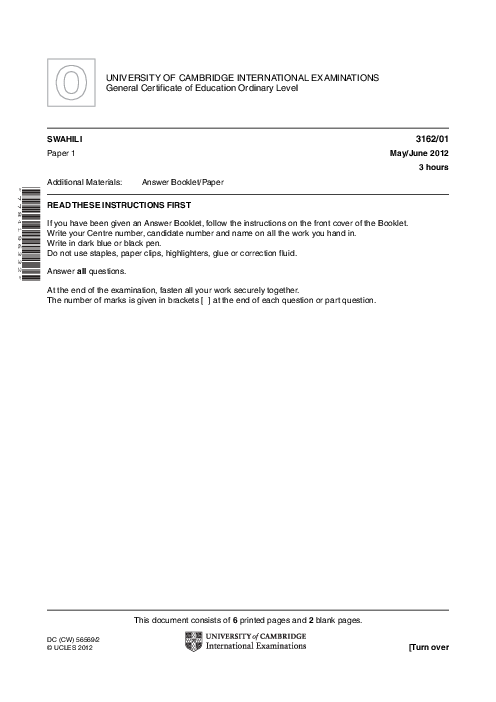 Swahili 3162/01 May June 2012