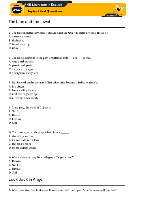 Litrature in English 2023 Past Questions Word & PDF Included