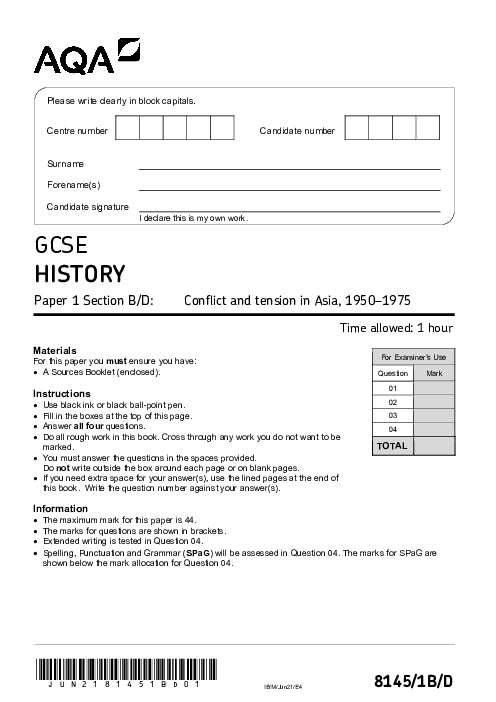 History 8145/1B/D June 2021