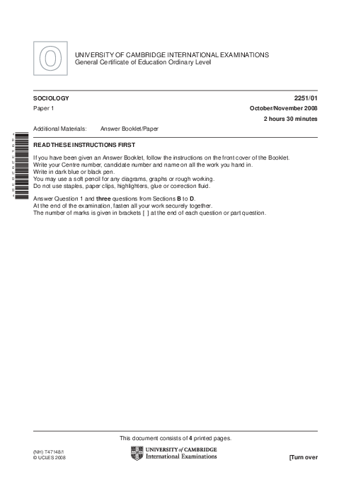 Sociology 2251/01 May June 2008