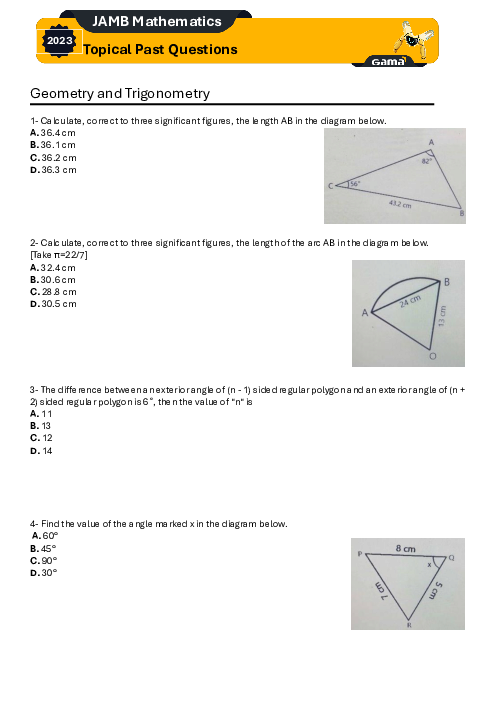 Mathematics 2023 JAMB Past Questions Word & PDF Included