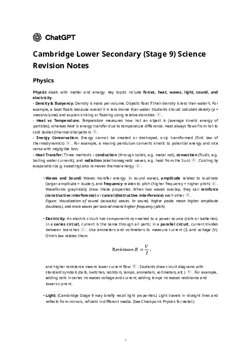 Stage 9 Science Revision Notes (PDF)