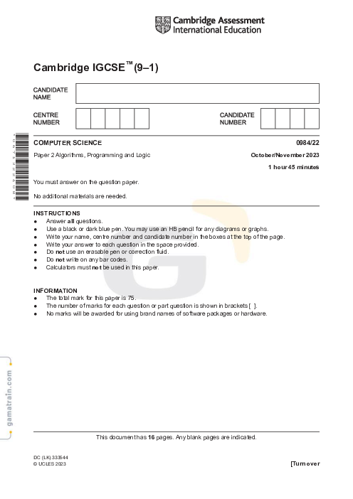Computer Science 0984/22 Oct Nov 2023