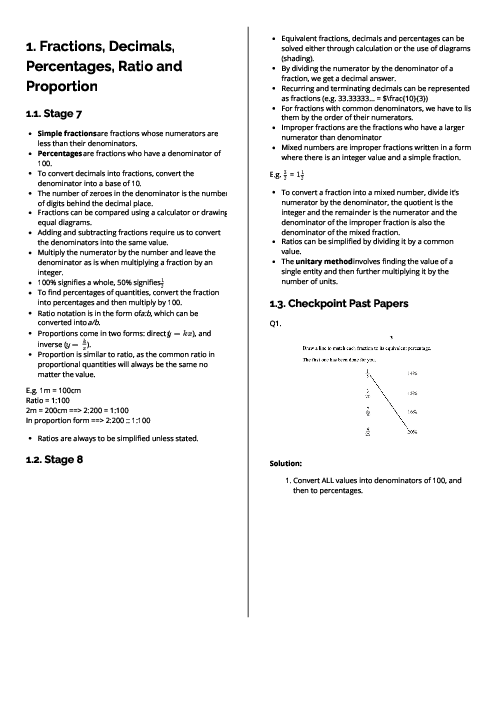 Checkpoint Mathematics | Fractions, Decimals, Percentages, Ratio and Proportion Revision Note