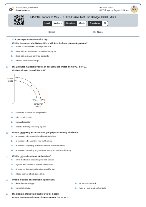 0455/13 Economics May Jun 2023 Online Test | Cambridge IGCSE MCQ