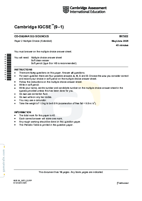Sciences - Co-ordinated 0973/22 May June 2025