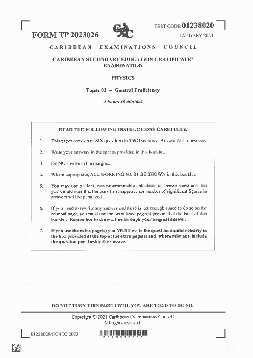 Physics January 2023 Paper 2