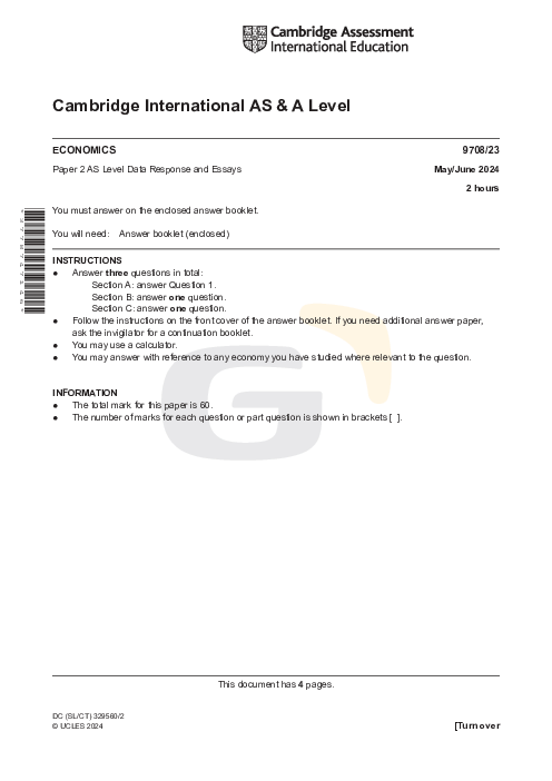 Economics 9708/23 May June 2024 | Cambridge AS Level Past Papers With Mark Scheme