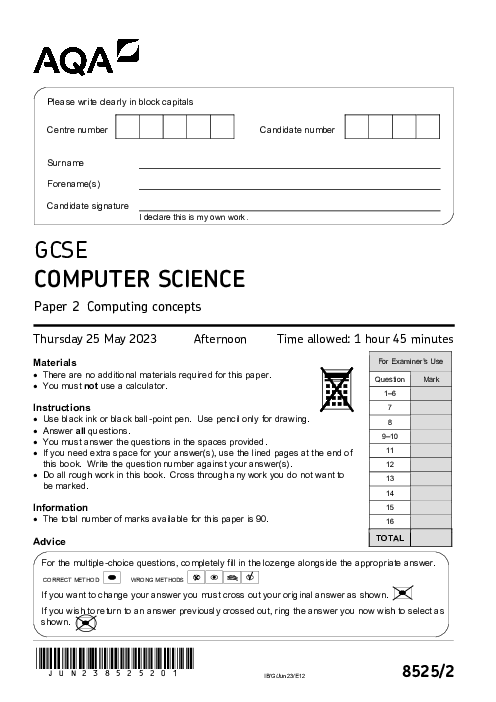 Computer Science 8525/2 June 2023