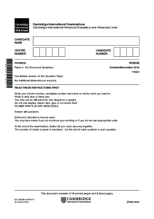 Paper 5, Variant 2, May June 2014 | Cambridge AS - A Level Physics (9702) Past Papers