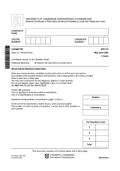 Chemistry 9701/06 Oct Nov 2006 | Cambridge AS Level Past Papers With Mark Scheme