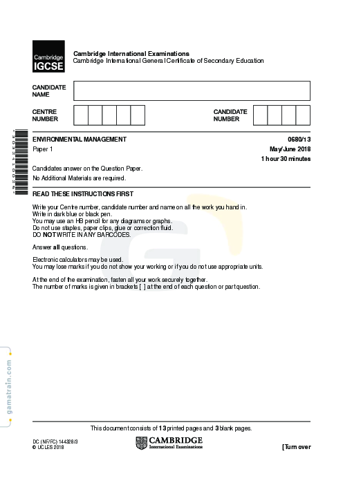 Environmental Management 0680/13 May June 2018