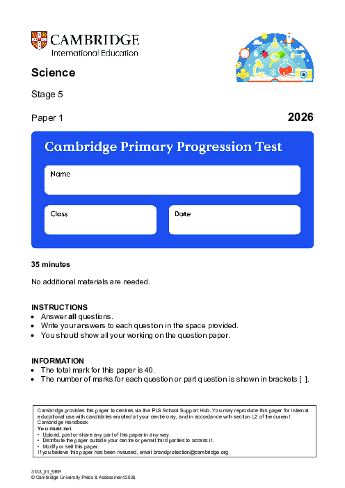 Progression Test Stage 5 Science 2026 Paper 1 pdf