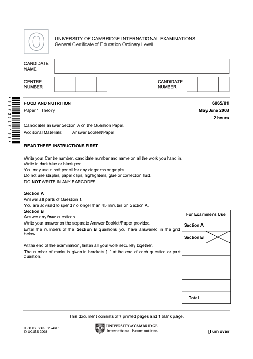Food & Nutrition 6065/02 Oct Nov 2007