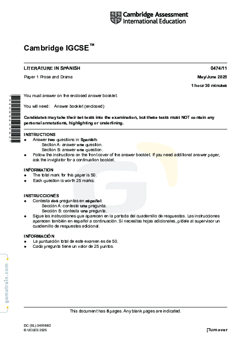 Spanish (Literature in Spanish) 0474/11 May June 2025