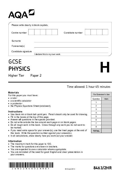 Physics 8463/2H June 2022