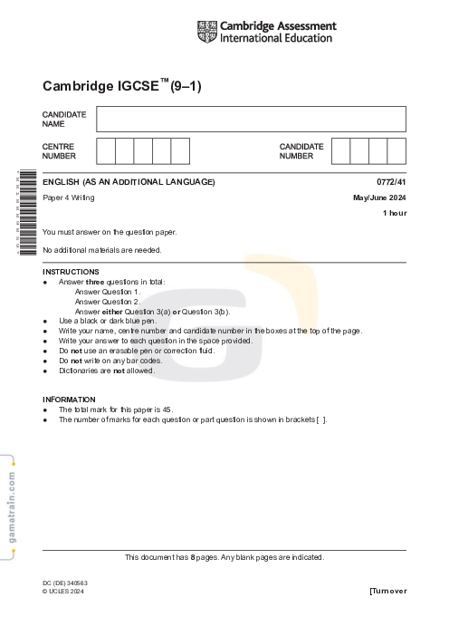 English as an Additional Language 0772/41 May June 2024