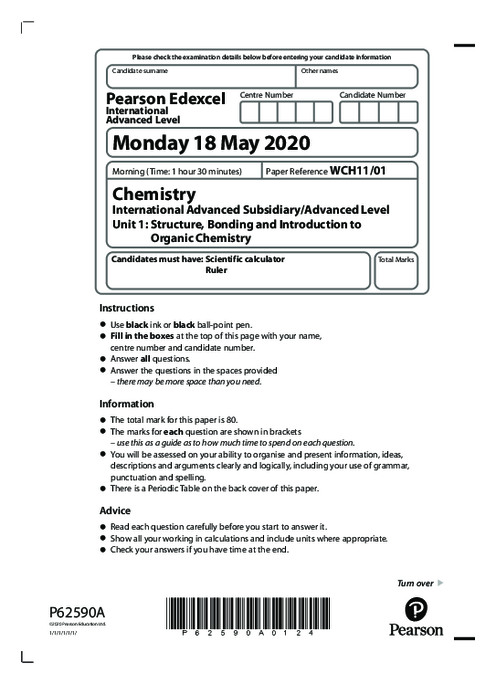 Chemistry WCH11/01 October 2020