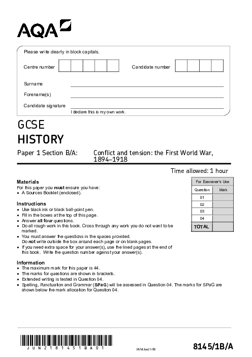 History 8145/1B/A June 2021