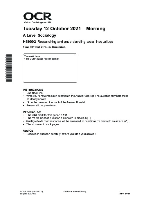 Sociology H580/02 November 2021