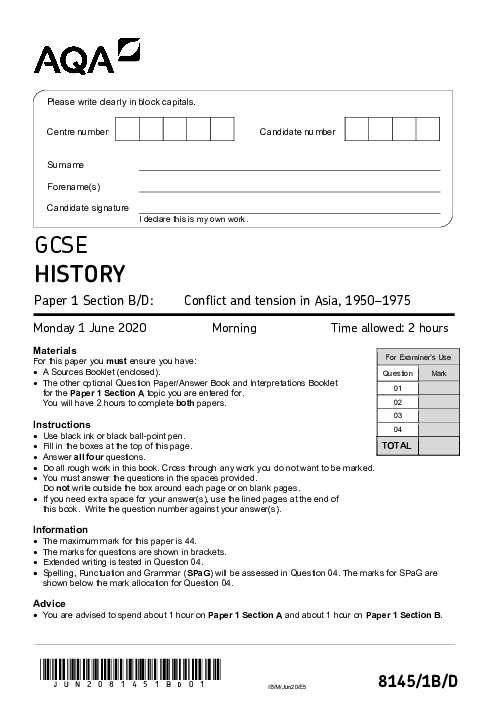 History 8145/1B/D June 2020