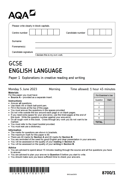 English Language 8700/1 June 2023
