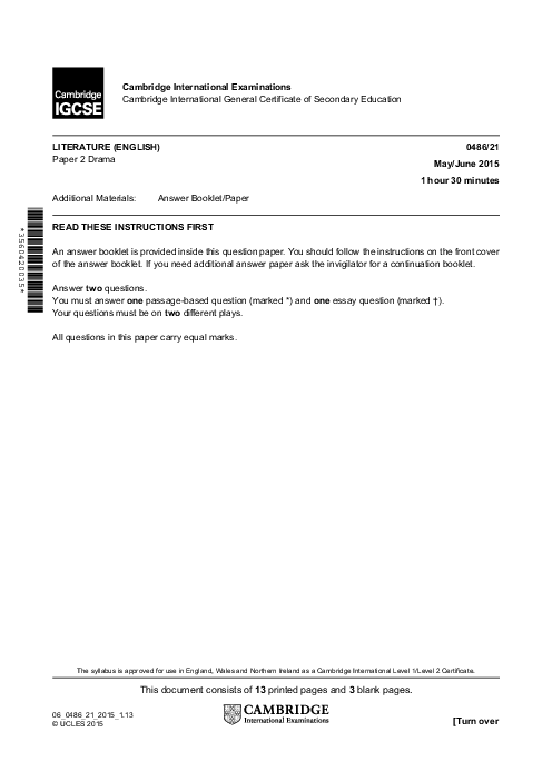 English-Literature 0486/21 May June 2015