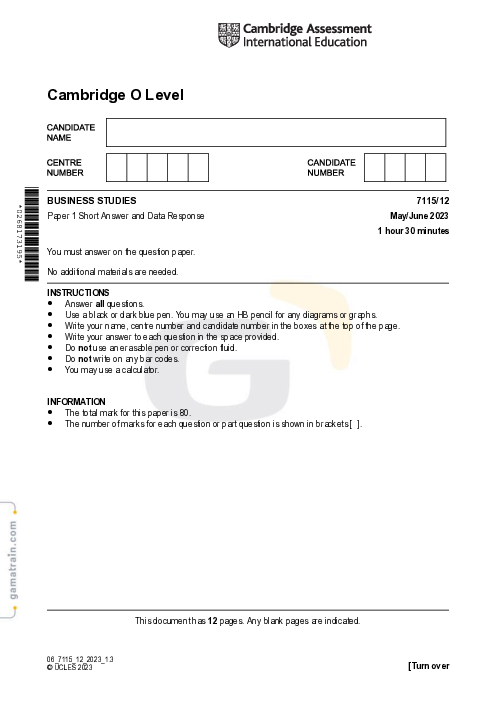 Business Studies 7115/12 May June 2023