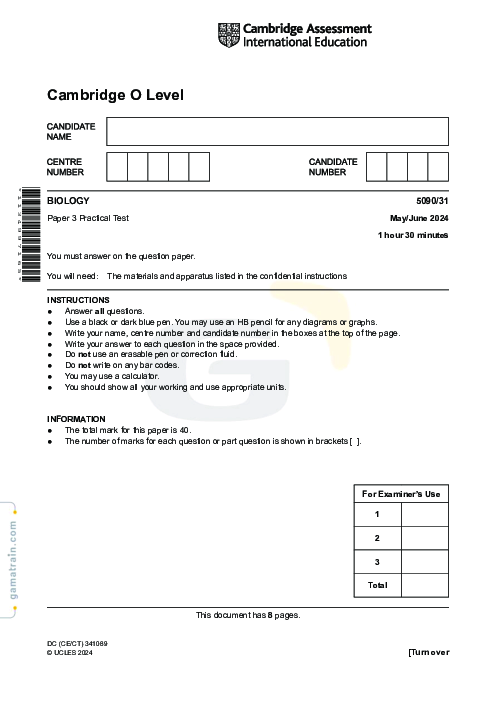 Biology 5090/31 May June 2024