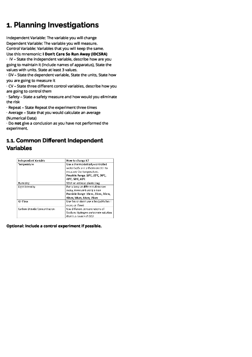 Biology (0610) Planning Investigations Revision Note