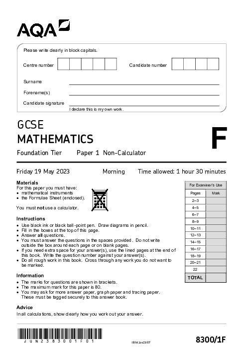 Mathematics 8300/1F June 2023