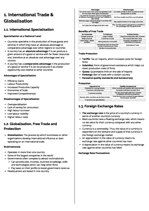 Economics (0455) International Trade & Globalisation Revision Note