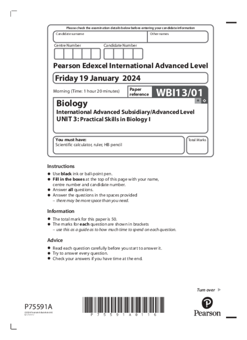 Biology WBI13/01 January 2024 