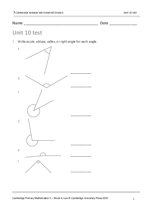 Year 5 Mathematics End of Unit 10 Test - Answers Included