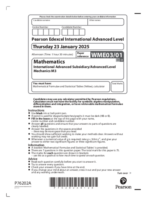 Mechanics WME03/01 January 2025 