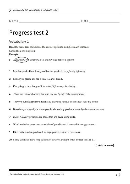 Progress Test Global English 8 semester 2