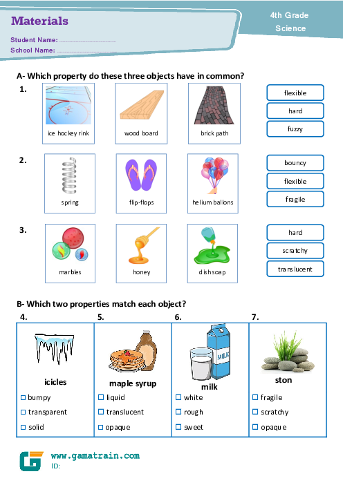 Materials | 4th grade Science Worksheet