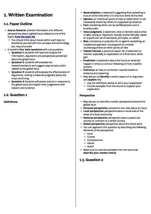  Global Perspectives (0457) Written Examination Revision Note