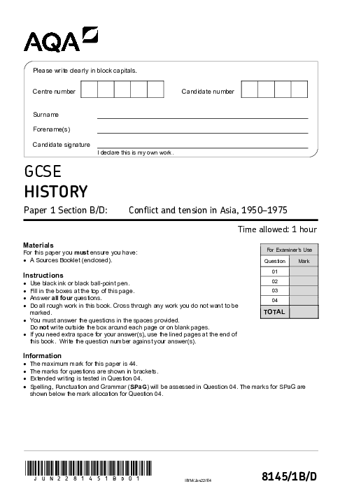 History 8145/1B/D June 2022